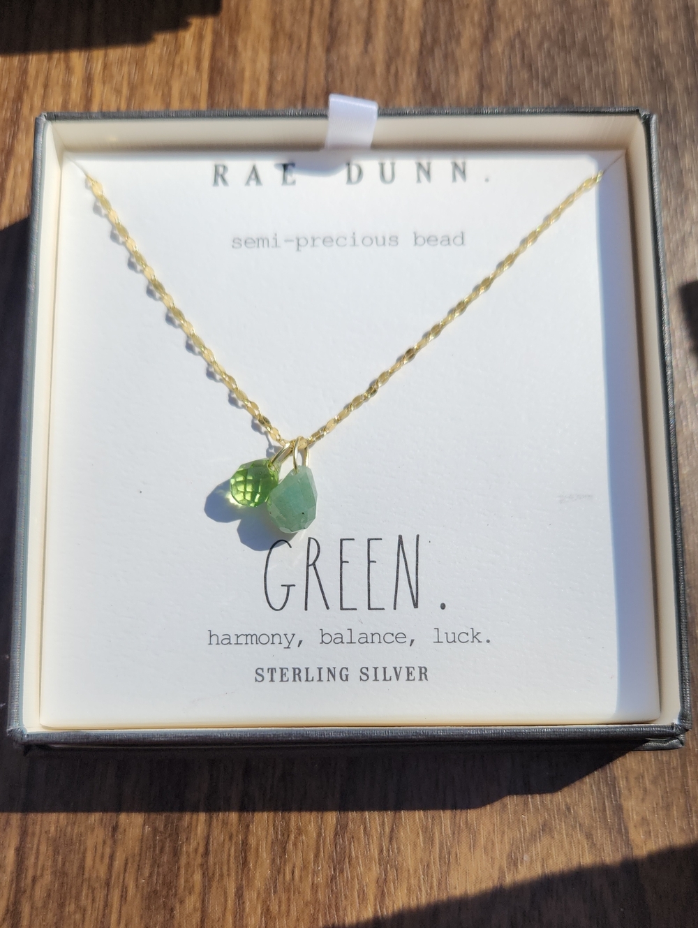 Rae Dunn Gold Chain Necklace with Green Semi-Precious Beads